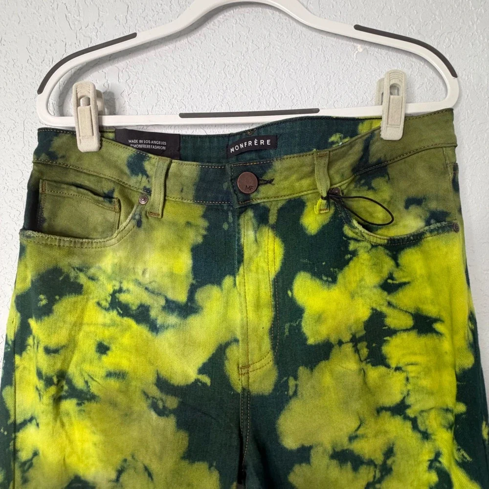 Monfrere Greyson Distressed Skinny Jeans NWT Mens 36‎ Neon Yellow Green Tie Dye